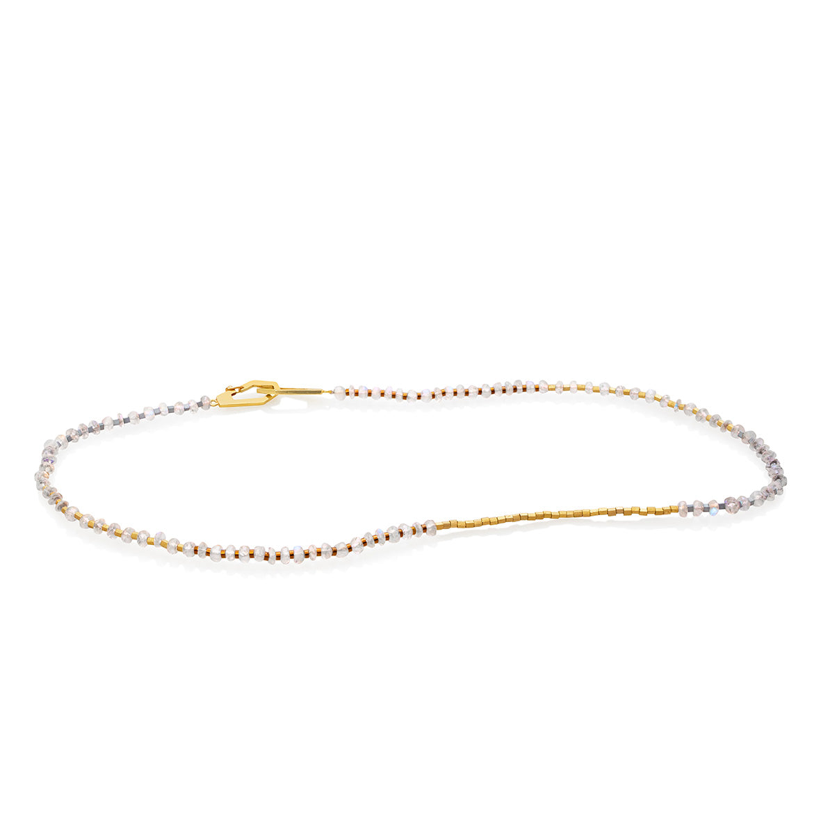 Collar piedra luna Rainbow con secuencia de hematita