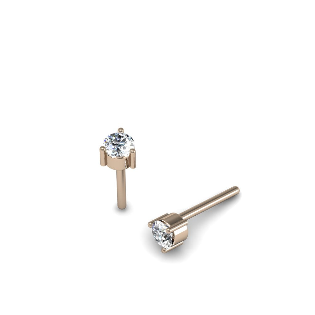 Aretes topo de oro rosado 18k con diamantes redondos GH-VS de 0.10ct, vista lateral. Joyería de autor, hecho en Colombia por Mariana Shuk.