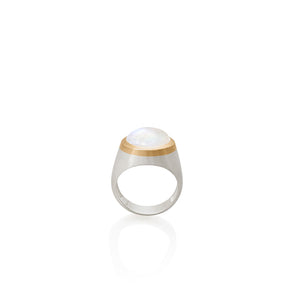 GOLD BORDER OVAL RAINBOW MOONSTONE  |  ANILLO PIEDRA LUNA OVALO BORDE ORO