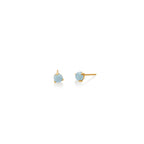 Aretes en oro 18k con aguamarinas redondas cabuchon vista frontal. Joyería de autor, hecho en Colombia por Mariana Shuk.