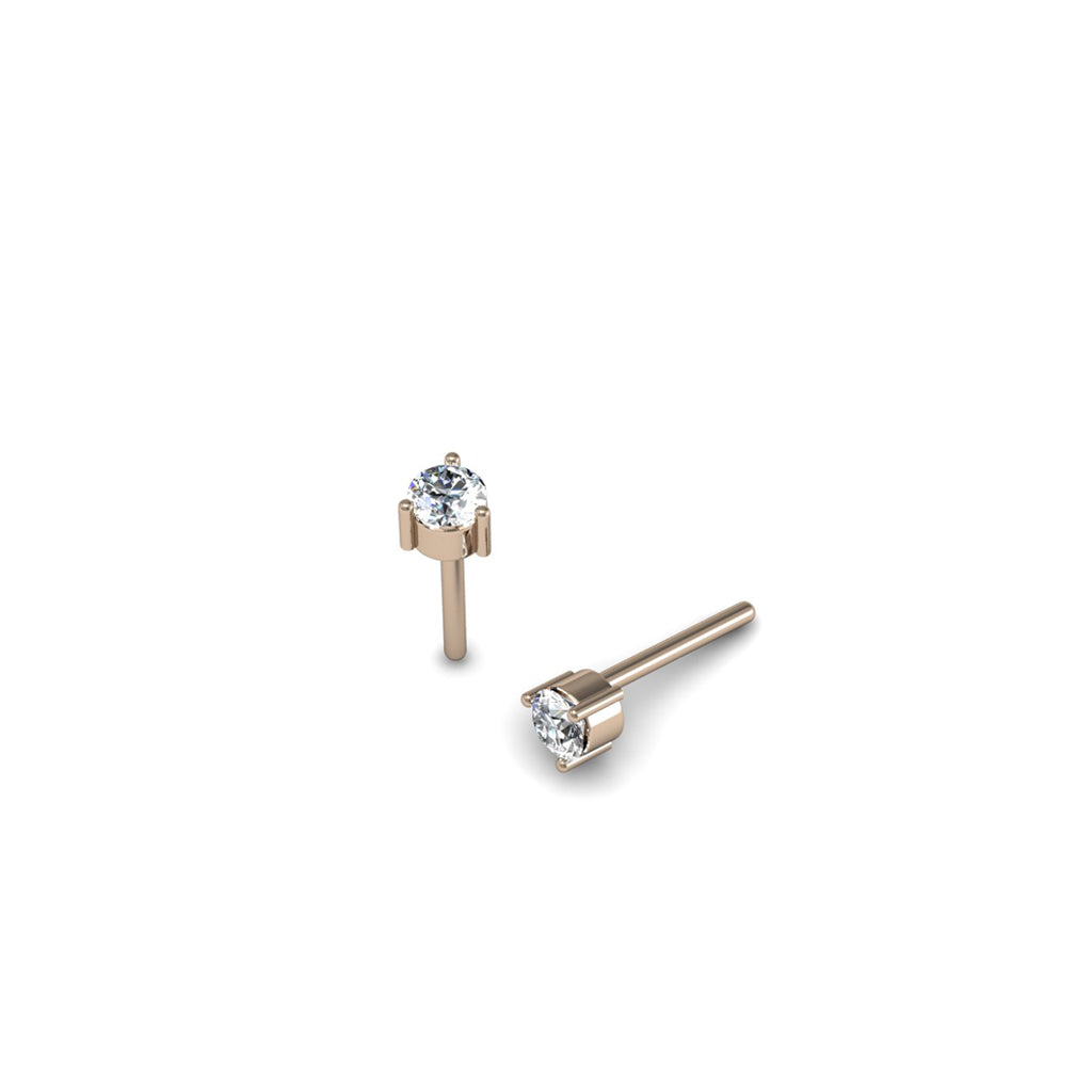 Aretes topo de oro rosado 18k con diamantes redondos GH-VS de 0.10ct, vista lateral. Joyería de autor, hecho en Colombia por Mariana Shuk.