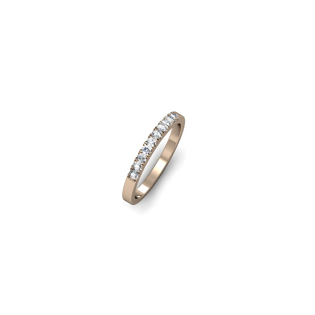 Argolla de matrimonio en oro rosado 18k con diamantes redondos GH-VS (0.24 ct), vista lateral principal, alta joyería de autor hecha a mano en Colombia.