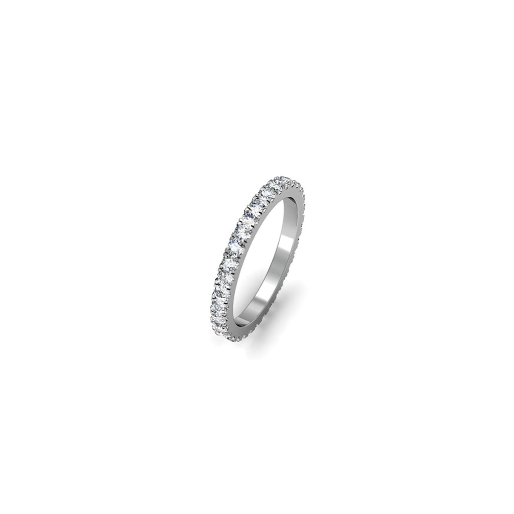 Argolla sin fin en oro blanco 18k con 31 diamantes, vista superior, joyería de autor hecha a mano en Colombia. Vista superior. Vista superior.