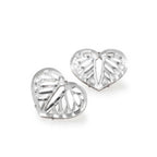 Aretes corazón espejo en plata y acrílico de 30x25x25mm, vista frontal. Joyería de autor, hecho en Colombia por Mariana Shuk.