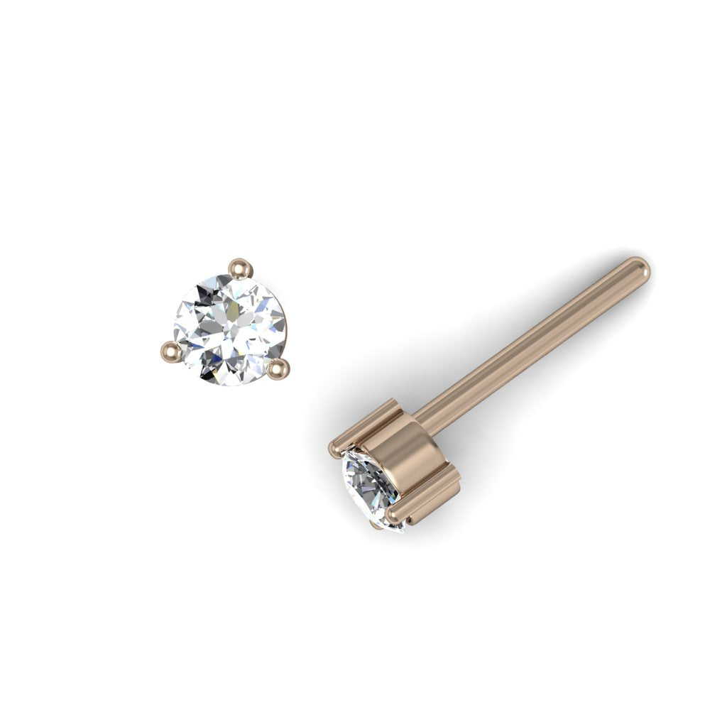 Aretes topos de oro rosado 18k con diamantes redondos GH-VS de 0.10ct, vista superior zoom. Joyería de autor, hecho en Colombia por Mariana Shuk