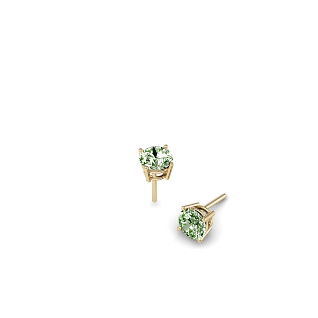 Aretes en oro 18k con cuarzo verde redondo vista lateral. Joyería de autor, hecho en Colombia por Mariana Shuk.