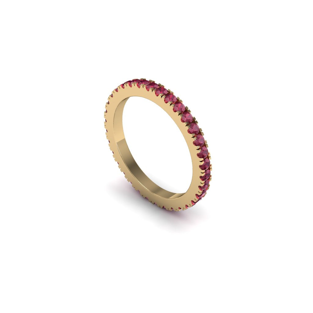 Argolla en oro amarillo 18k con 34 rubíes redondos de 1.75 mm (0.88 ct), vista lateral interior derecho, alta joyería de autor hecha a mano en Colombia.