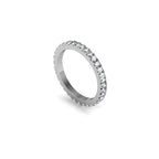 Argolla sin fin en oro blanco 18k con 31 diamantes, vista superior, joyería de autor hecha a mano en Colombia. Vista superior. Vista lateral interno derecho.