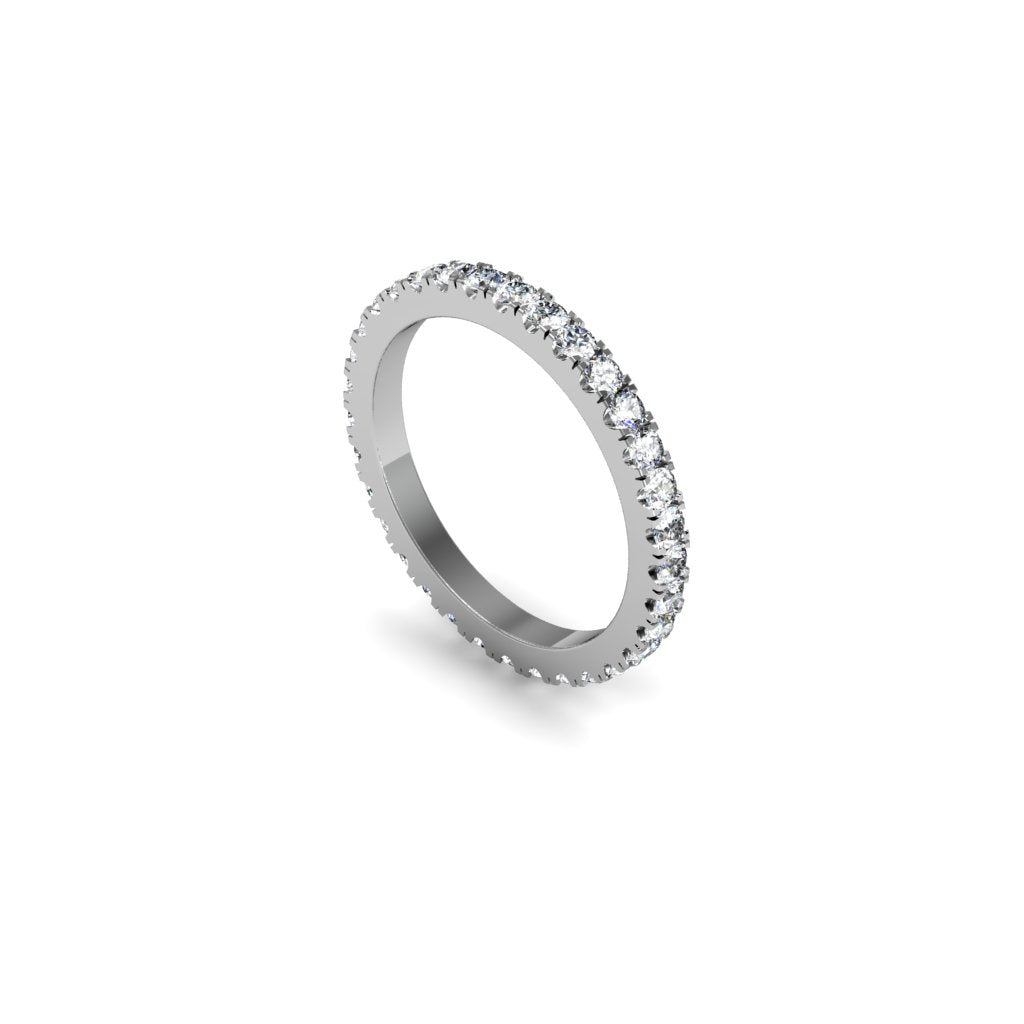 Argolla sin fin en oro blanco 18k con 31 diamantes, vista superior, joyería de autor hecha a mano en Colombia. Vista superior. Vista lateral interno derecho.